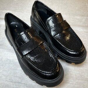 Zara Snake Faux Skin Loafers Platform Chunky Heel Black Women's Size 40 (US 9)